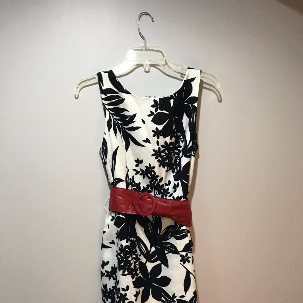 Cocktail Dress (Navy & White w/ Red Belt)